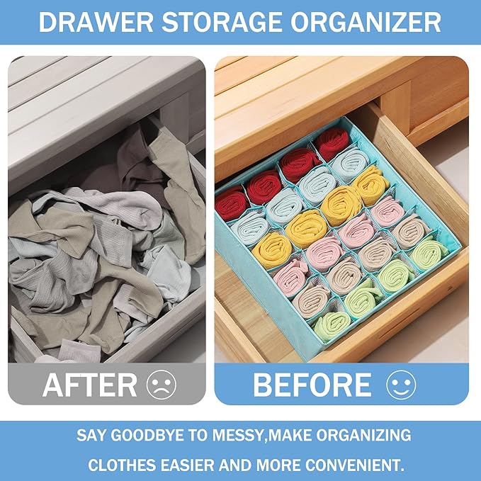 Foldable Storage Cubes Drawer Underwear Organizer Dividers， under Cabinet Organizer 24-Cell Fabric Storage Boxes for Lingerie,Socks,Ties（Light Green）