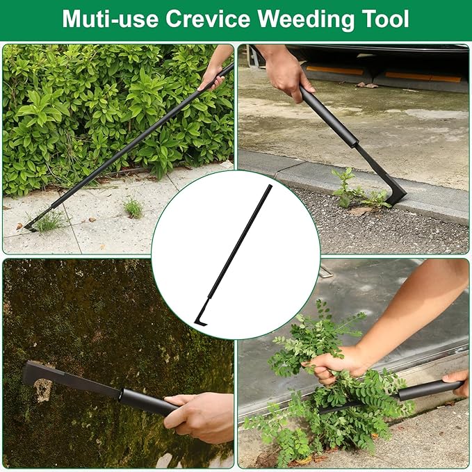 49.2” Long Handle Crack Weeder, 3 Adjustable Length Crevice Weeding Tool Manual Weeder Puller for Sidewalk, Paver, Wall Gaps, Lawn Yard Gardening Tool (Black)