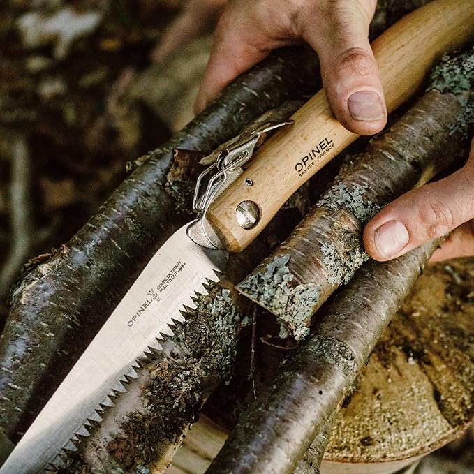 Opinel Folding Saw - Gardening and Camping Folding Carbon Steel Saw with Beechwood Handle