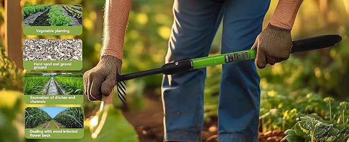 Garden Rake - Small Rake for Gardening with Telescopic Adjustable Handle (27-39”), Mini Rake for Tight Spaces, Flower Beds, Pots - No Bending & Elderly Friendly, Non-Slip Small Garden Rake