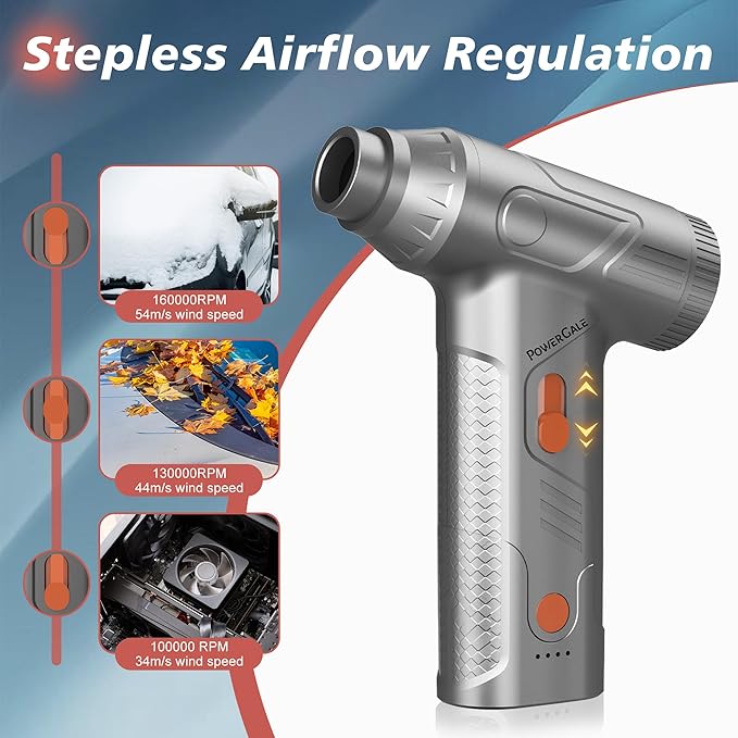 Mini Compressed Air Duster - 160000RPM Electric Air Duster, Stepless Speed Tiny Rechargeable Cordless Air Blower for Electric Devices Cleaning Replaces Compressed Air Cans, Sliver