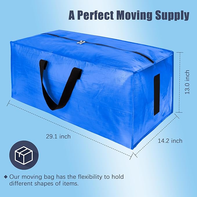 HOMESURE 4 Pack Large Strong Moving Bags with Zippers & Carrying Handles - Water-Resistant - Heavy Duty Storage Tote for Space Saving, Fold Flat, Alternative to Moving Box (Sky Blue)