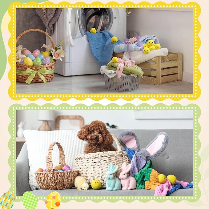Jenaai 6 Pcs Wool Dryer Balls Bulk for Easter Laundry Basket Cute Organic XL Wool Dryer Laundry Balls Natural Soft Fabric Softener Anti Static Fabric Softener Alternative for Clothes(Easter Chick)