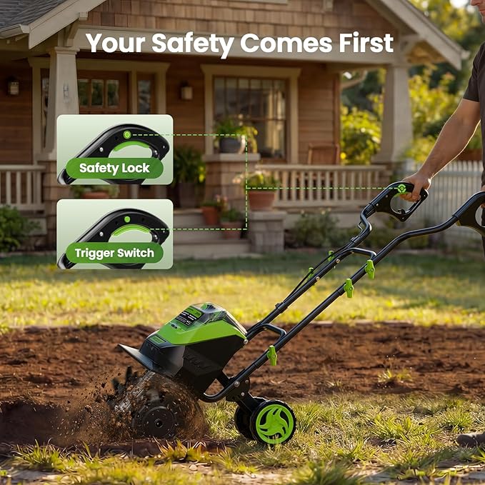 20V Battery Tiller for Gardening, Cordless Electric Tiller Cultivator with 2×4.0Ah Batteries, 14" Tilling Width, 8.7" Depth, 48 Steel Tines Rototiller for Soil Cultivation