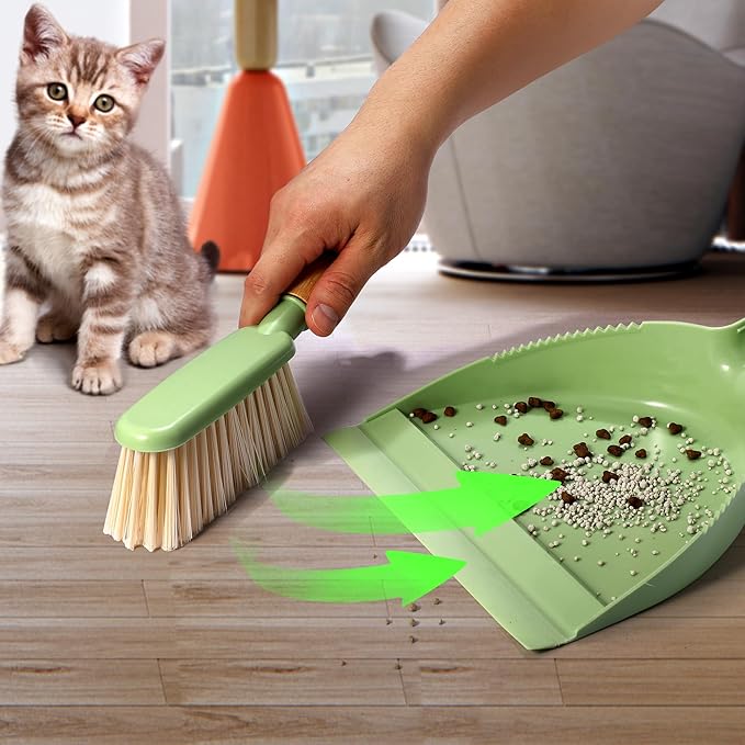 Dust Pan and Brush - Hand Broom Dustpan Set, Broom with Dustpan Como Set, Dustpan and Brush Set for Pet, Car, Dorm, Comping (Green)