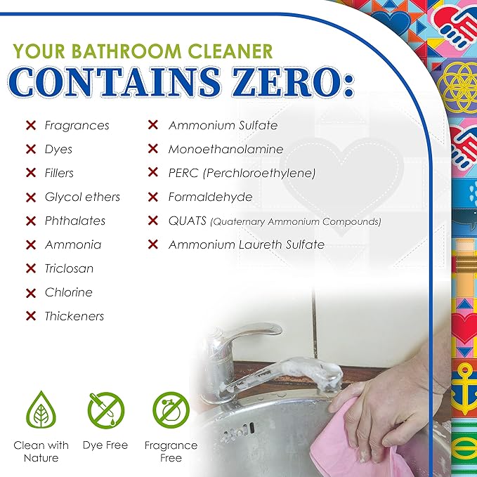 Truly Free All Natural Non-Toxic Bathroom Cleaner Spray, Organic Bath & Tile Cleaning Solution for Toilet, Sink, Tub & Shower, Refillable 2-Pack with 16oz Bottle + 2 Refill Pouches