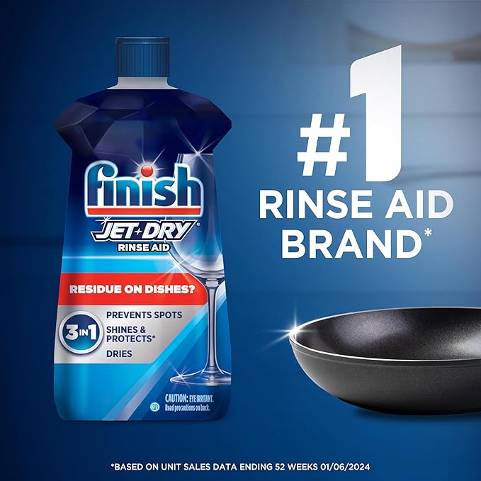 Finish Jet-Dry Dishwasher Rinse Aid, Compatible with Dishwasher Detergent, Prevents Spots & Residues, Dries, Shine & Protects, 8.45 oz, 80 Washes.