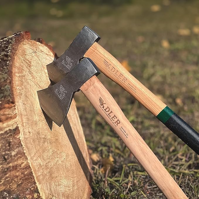 Adler Rheinland Throwing Hatchet - World Axe Throwing League Compliant (1.95lbs, 15.75" Hickory Handle) - German-Made Throwing Axe with Sheath (Green Stripe)