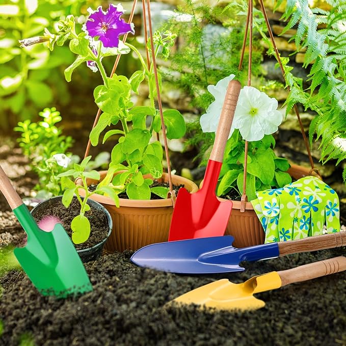 Gisafai 24 Pcs Toy Shovels for Kids Gardening Tools Kids Shovel Mini Metal Garden Shovel Sand Shovels with Sturdy Wooden Handle for Summer Beach Toddler Soil Planting Digging Tools, 4 Colors