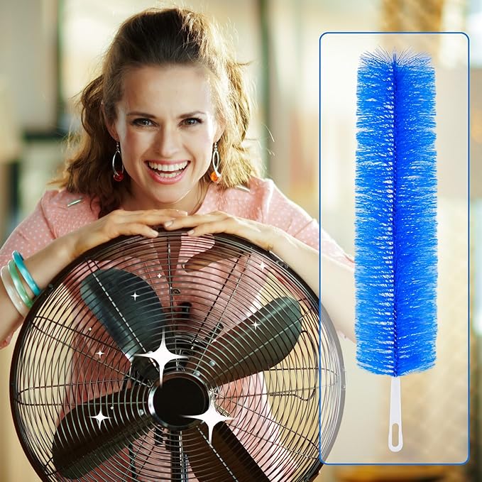 Sliner 4 Pcs Fan Cleaning Brush Bendable Fan Duster Cleaner Reusable Cobweb Duster Microfiber Head Dirt Remover for Ceiling Fans Blades, Air Vents, Curtains, Cars, Shutters (Blue)