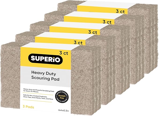 Natural Scouring Pad Non-Scratch Sisal Plant Based Scrubber Cleaning Scrub Pads, Eco-Friendly Reusable Kitchen Scrubbing Pad Pack of 15, by Superio