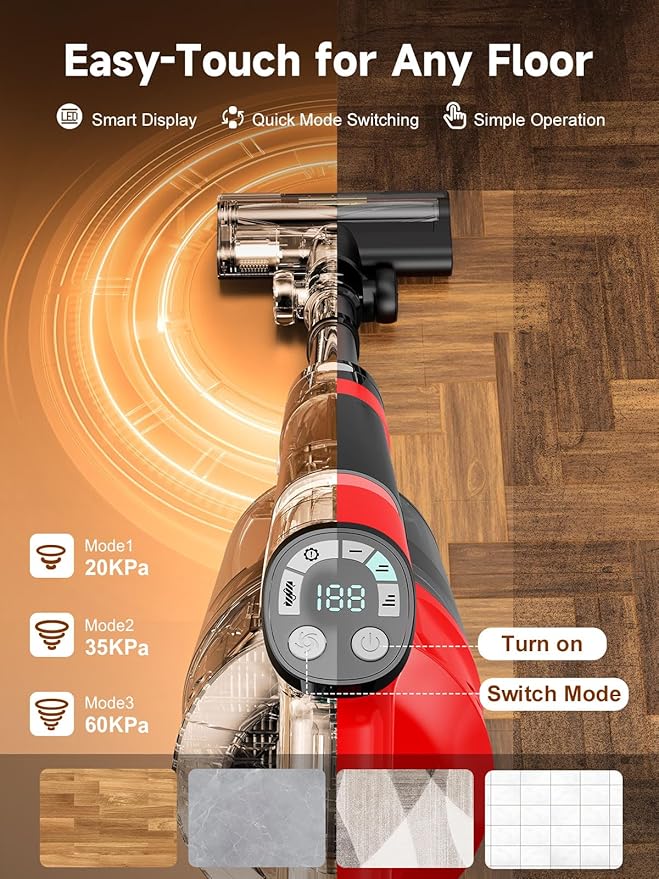 60KPa Cordless Vacuum Cleaner for Home, 700W Brushless Motor Handheld Vacuum, Dual 8000mAh Batteries, Up to 70-Min Runtime, 2L Dust Cup, LED Display, Anti-Tangle for Pet Hair, Carpet & Hardwood Floors