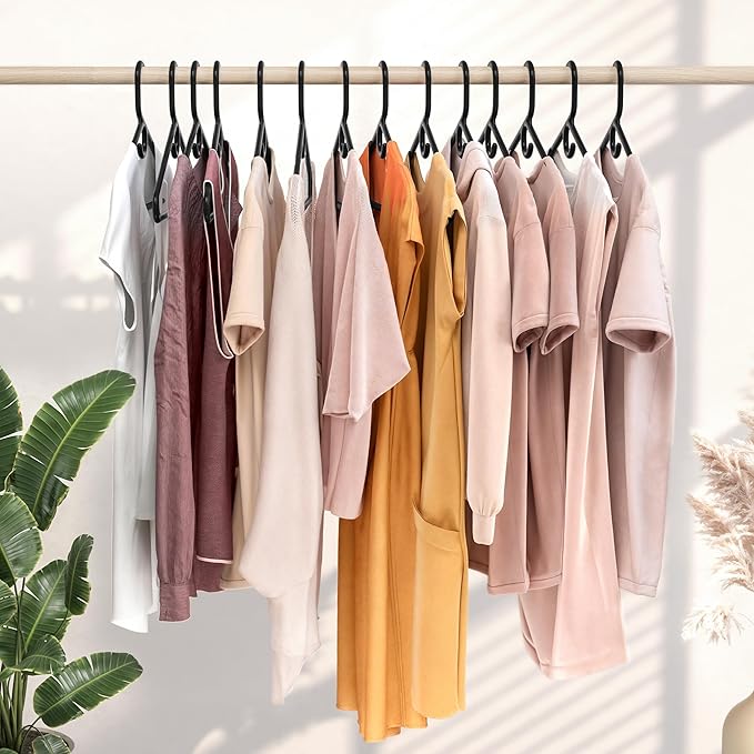 NEATERIZE Thick Heavy Duty Hangers - Black Plastic Clothes Hangers 12 Pack - Great for Coat Hanger, Jackets Jeans & Suit Hanger for Closet - New Apartment Essentials Percheros Ganchos para Colgar Ropa