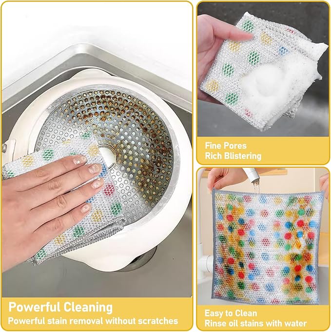 XANGNIER 10 Pcs Non Scratch Wire Dishcloth,2025 New Upgrade Steel Wool Cleaning Cloths for Wet and Dry,Multipurpose Wire Dishwashing Rag,Metal Mesh Miracle Cleaning Cloths for Kitchen,Dishes,Sink