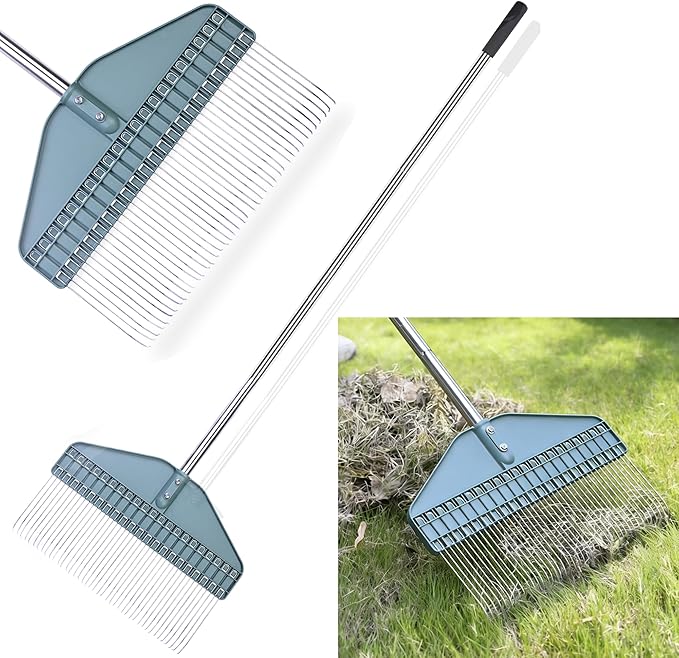 Thatch Rake 66-Inch Adjustable Handle Dethatcher Rake,17-Inch Wide Leaf Rakes, Suitable for Gardens, Yards, Lawns, Used for Cleaning Dead Grass, Thatch, Leaves, Pine Needles, Branches