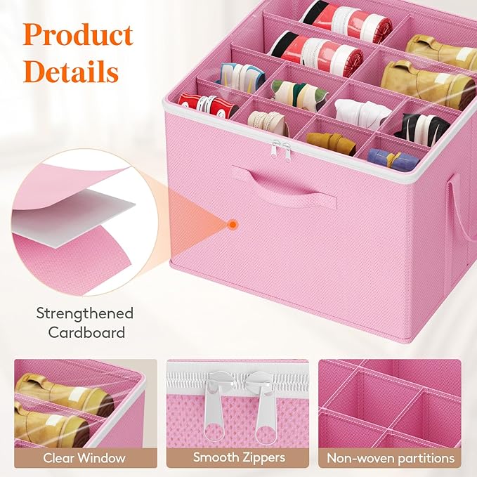 Lifewit 6 Pack Shoe Storage Organizer for Closet, Large Shoe Box Storage Containers with Clear Cover, Foldable Storage Bins Fit for Boots Fits 72-96 Pairs (Each 12-16 Pairs) Pink
