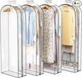 Liuoud Clear Garment Bag for Hanging Clothes 10” Gusseted, 60” Suit Bags for Open Closet Storage Plastic Clothes Cover for Coat, Dress, Shirts, Fur, Jacket, Wardrobe Protectors, 4 Pack