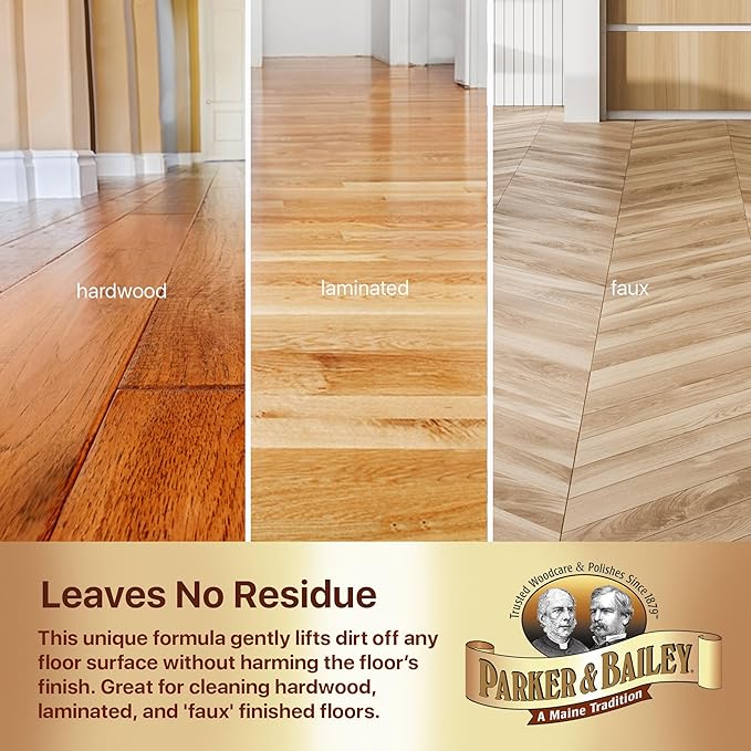 Parker & Bailey Wood Floor Cleaner – Use on Hardwood, Laminated or Faux Finshed Floors. Shine Restorer Protector, Surface Cleaner House Cleaning Supplies Home Improvement, Natural Look, Cuts Grease