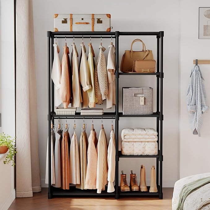 OLIXIS Portable Wardrobe Closet with Hanging Rods, 44 Inch Portable Clothing Rack with Shelves, Heavy Duty Clothes Rack, Freestanding Closet Organizer