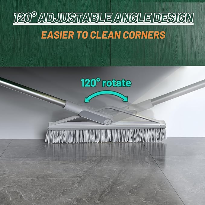 KOLLIEE 2 in 1 Floor Squeegee Broom Set Window Long Handle Rubber Squeegee Brush Mop Kit with Adjustable Handle 120° Rotating Angle Head for Wet Room Hard Floor Outdoor