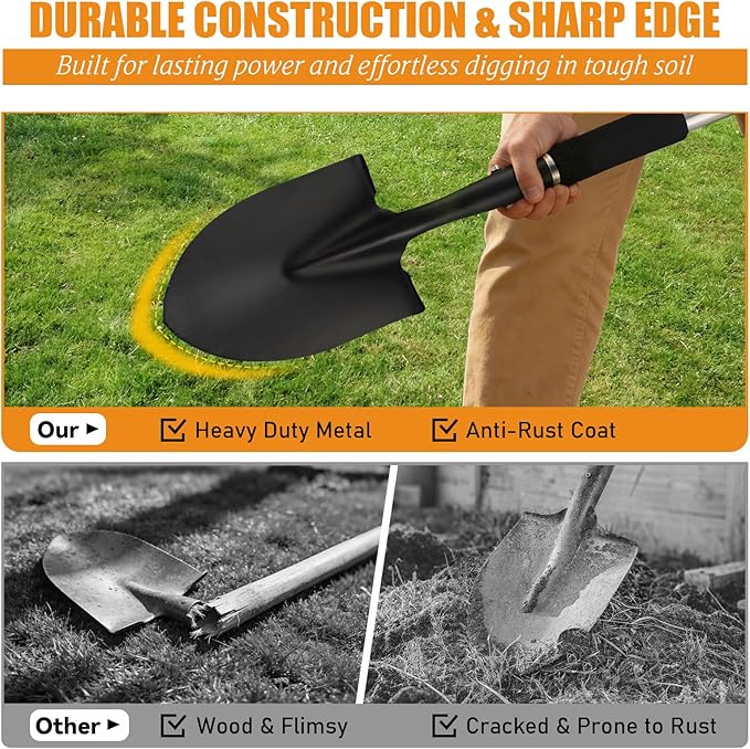 Garden Shovels for Digging, 31 Inch Small Shovel, Heavy Duty Metal Digging Shovel with D-Handle Grip, Short Kids Shovels for Digging, Mini Spade Shovel for Gardening, Camping, Beach, Car, Snow Removal