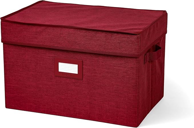 Covermates Keepsakes - Storage Box - Heavy Duty Polyester - Reinforced Handles - ID Window - Indoor Storage - Closet Storage, Red Heather