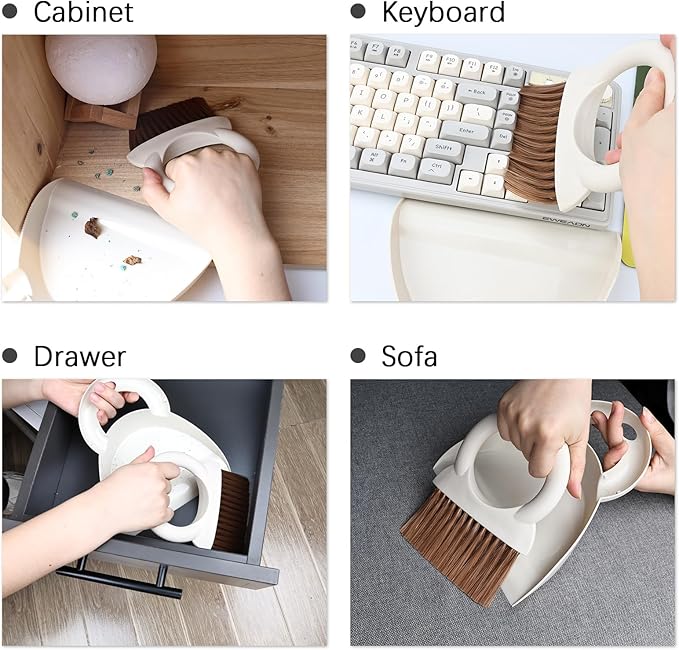 Mini Broom and Dustpan Set,Small Broom and Dustpan Set for Kitchen Countertops, Desks, Keyboard, Camping, Hand Brooms for Car Seats, Pet Litter-White