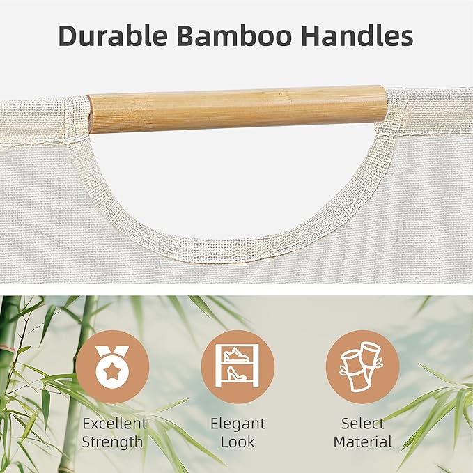 STORAGE MANIAC 2-Pack Large Laundry Hamper, 80L (21.1 Gal) Collapsible Laundry Basket with Bamboo Handles, Freestanding Waterproof Clothes Hamper for Laundry Room, Bedroom, Dorm, Towels, Toys, Beige