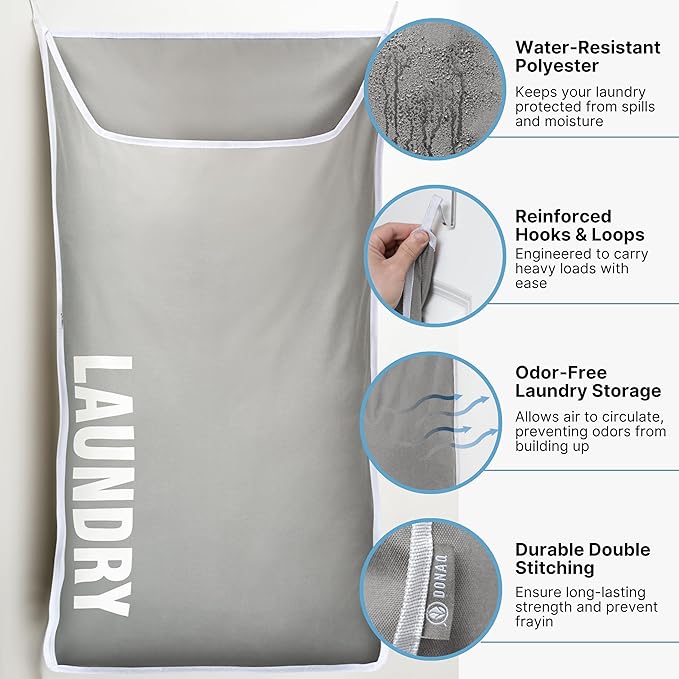 Hanging Laundry Hamper Bag XL 40x22", Space Saving over the Door Storage Bags, Behind the Door Hampers for Dirty Clothes & Wall Mounted Basket for Bathroom, Organizer for Small Room Spaces RV