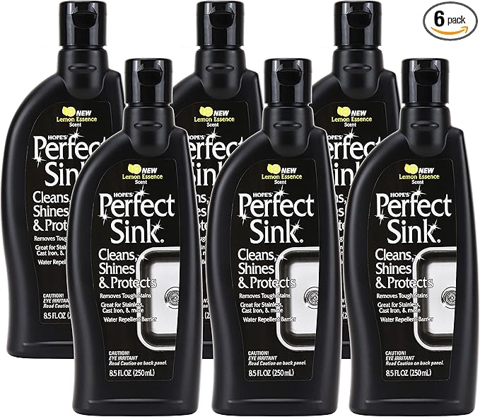 HOPE'S Perfect Sink 8.5 oz Sink Cleaner and Polish, Restorative, Water-Repellant Formula, Stain Remover, Good for Brushed Stainless Steel, Cast Iron, Porcelain, Corian, Composite, 6 Pack