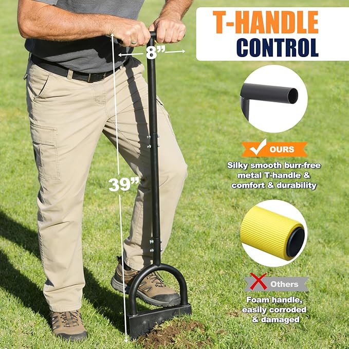 Heavy-Duty Manual Grass Edger Tool - 39 Inch Half Moon Lawn Edger with Wide Footplate. All-in-One Steel Border Edger for Landscaping, Garden Edging, Creating Trenches and Burying Irrigation Cables