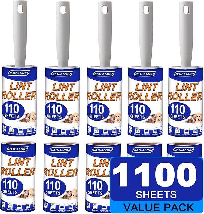 BAILALIBO Lint Rollers for Pet Hair Extra Sticky, 1100 Sheets Mega Value Set, Lint Remover for Clothes, Couch, Carpet, Dog & Cat, Furniture, Mini Travel Refills, for Daily Cleaning Tool