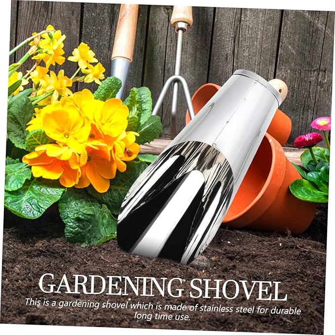 Stainless Steel Soil Scoop Lightweight Garden Bucket Shovel Ergonomic Planting and Weeding Tool for Flowers and Vegetables