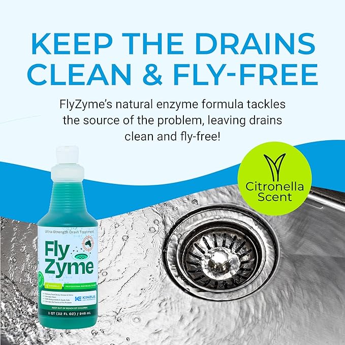 Fly-Zyme, Highly Concentrated Enzyme Drain Cleaner for Pipes & Fruit Flies, Citronella Scented Organic Waste Degrader & Odor Neutralizer, 32 fl oz