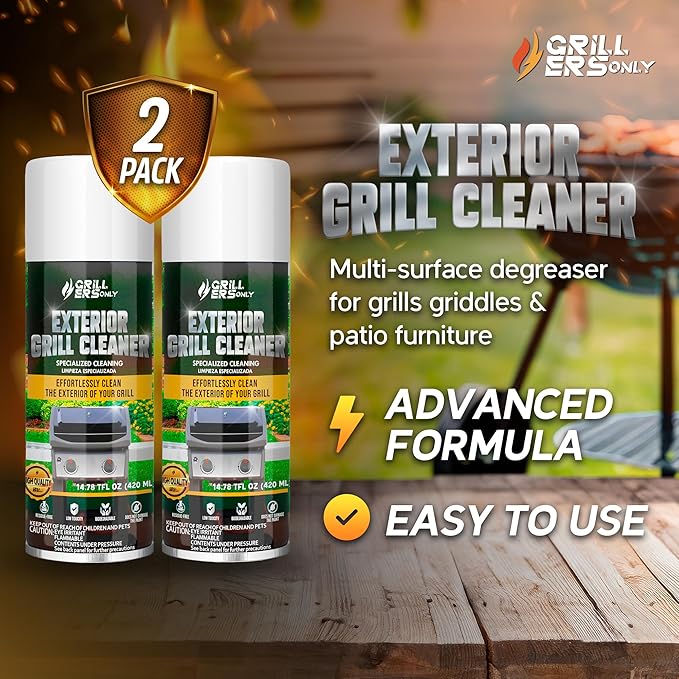 2-Pack Exterior Grill Cleaner Spray | Grill Spray & Degreaser for Outdoor Surfaces, Patio Furniture & Griddles | Anti Rust Spray for Metal Maintenance - 14.8 fl oz.