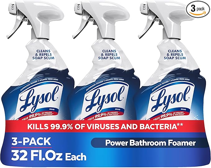 Lysol Power Foaming Bathroom Cleaner,Multipurpose Cleaner For Showers,Bathtubs,Sinks,Disinfectant Spray Kills 99.9% Of Germs,Zero Bleach Cleaning Spray,32 Oz.,(Pack of 3)