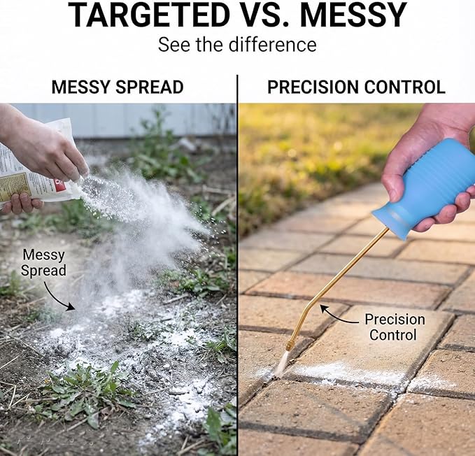 Diatomaceous Earth Duster, 230ml Large, Powder Duster Kit with Long Copper Tube & Folding Funnel, Indoor Outdoor Silicone Sprayer Heavy Duty Bulb Applicator for Home and Garden(Blue)
