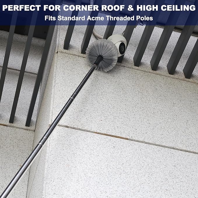 2 Pack Grey Twist-On Cobweb Duster Head Brush - Fits Standard 3/4 inch Threaded Poles, Attachment Spider Web Duster Brush for Outdoor & Indoor Cleaning