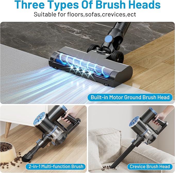 VIPSUN Cordless Vacuum Cleaner with Self-Standing, LED Screen Stick Vacuum Cleaners for Home, Lightweight Powerful Suction Vacuum, 6-in-1 Rechargeable Vacuum for Carpets, Pet Hair, Hardwood Floors