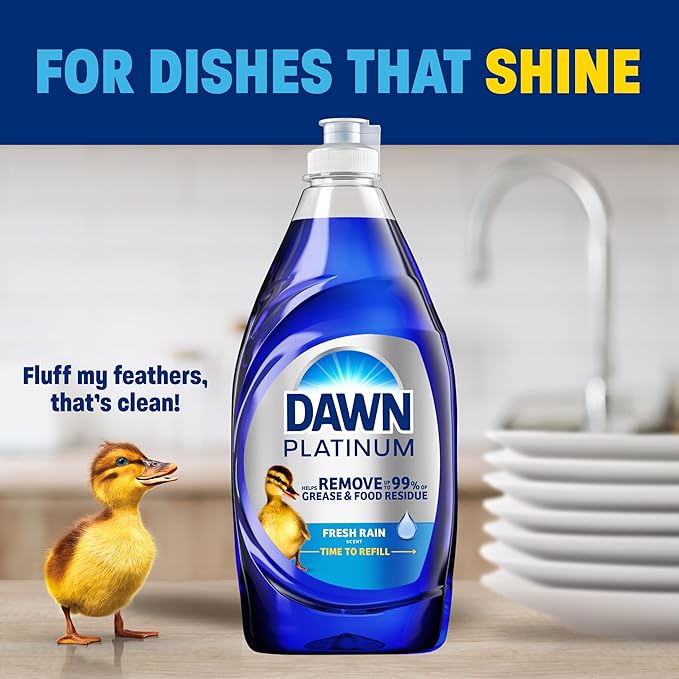 Dawn Platinum Dish Soap, Fresh Rain Scent Liquid Dishwashing Detergent, Powerful Dawn Dish Soap for Tough Grease Removal, 13 oz