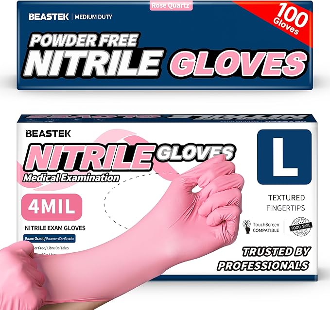 Beastek Nitrile Disposable Exam Gloves, 4Mil 100 Ct Powder-Free Latex-Free Food-Safe for Cooking Medical Esthetician, Orchid