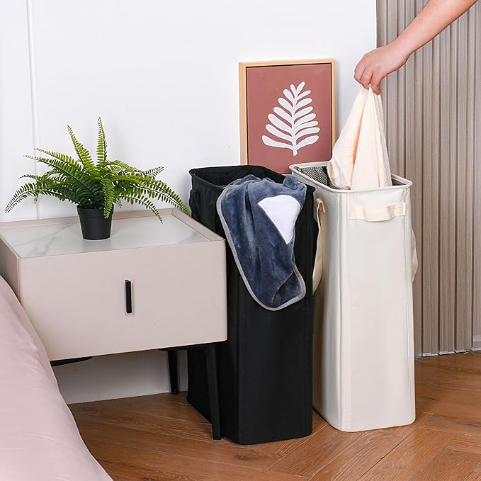 efluky Slim Laundry Basket, Narrow Laundry Hamper with Handles, Collapsible Dirty Clothes Hamper, Tall Laundry Bin for Laundry Room, Dorm and Bedroom, 12.7 Gallons(48L) Grey