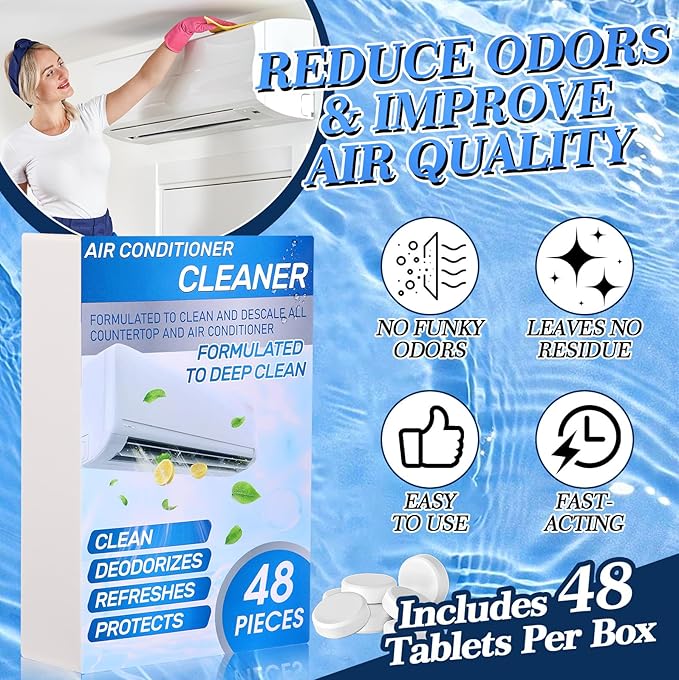 48 Pcs Ac Drain Pan Tablets Upgraded Drain Line Cleaner Air Conditioner Condensate Pan Tablets for Ac Units, Prevents Overflow, No Odors for HVAC Systems, Mini-splits, Dehumidifiers