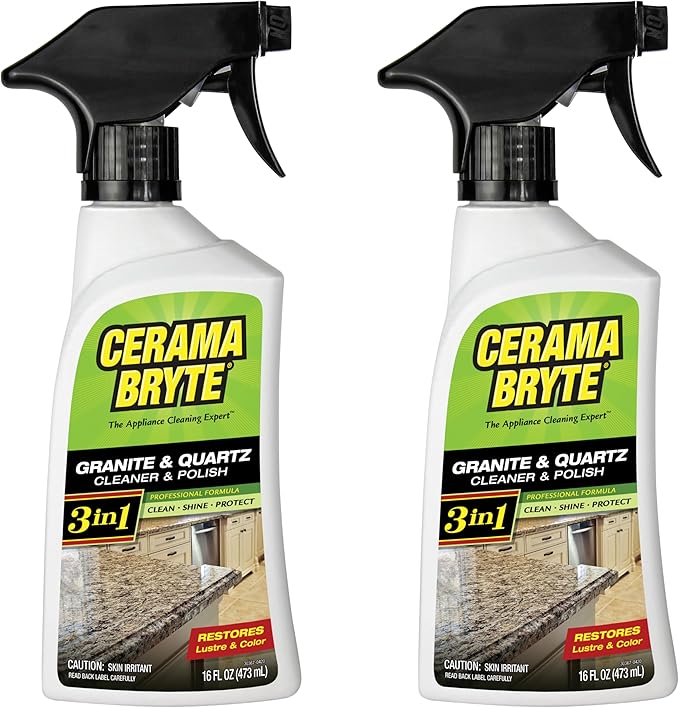 Cerama Bryte Granite and Quartz Daily Clean & Shine Safely Also Use On Marble Soapstone Quartz Quartzite Slate Limestone Corian Laminate Tile Countertop, 16 Ounce (2 Pack)