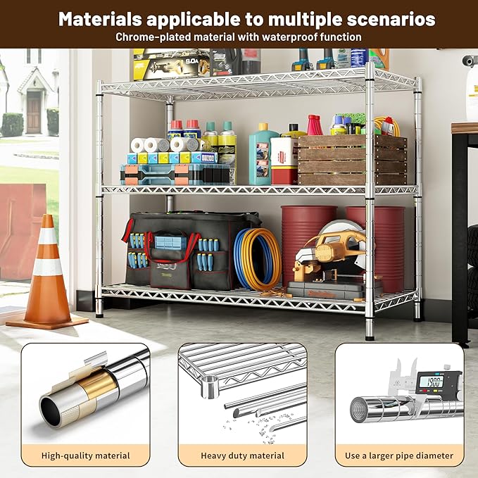 3- Shelf Metal Shelving Unit 35.6Wx14Dx36H,Adjustable Storage Shelves Heavy Duty Garage Steel Shelving for Office,Wire Rack Small Shelf for Kitchen Shelves Laundry Bathroom Pantry Closet,Chrome,2pc