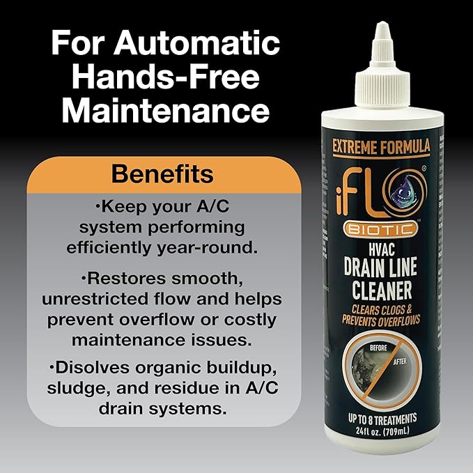 iFLO® Extreme A/C Drain Line Cleaner – Fast-Acting, Long-Lasting HVAC System Solution for Tough Clogs & Buildup – Professional Liquid Drain Cleaner and Clog Remover, 24oz Bottle, 1 Pack