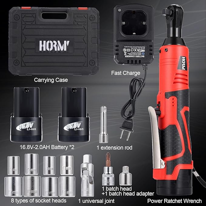 3/8" 16.8V Electric Ratchet,Cordless Ratchet Tool Kit,40 Ft-lbs,280 RPM,Equipped with 2 Packs 2000mAh Lithium-Ion Battery And Charger,Electric Wrench with Toolbo