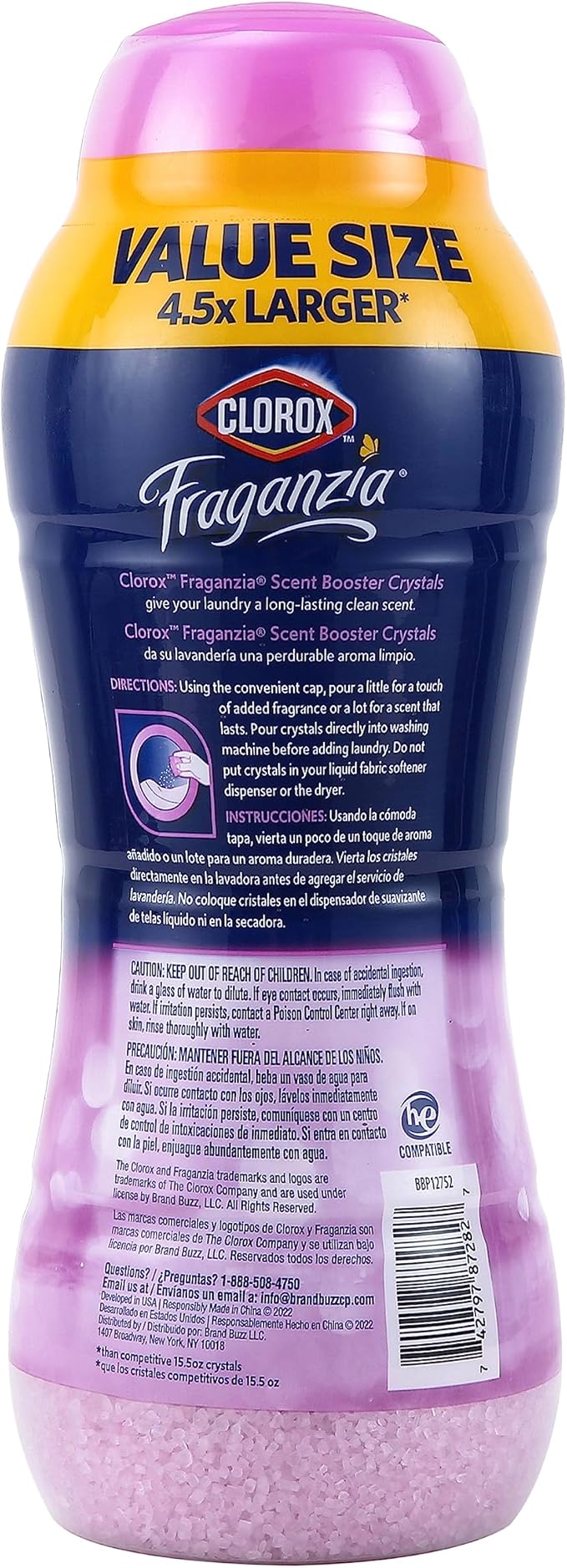 Clorox Fraganzia Laundry Scent Booster Crystals, In-Wash Fragrance Beads for Fresh-Smelling Clothes & Linens, Safe for All Fabrics & Colors, Easy-Pour Bottle, Spring Scent, 70 Oz - 6 Pack