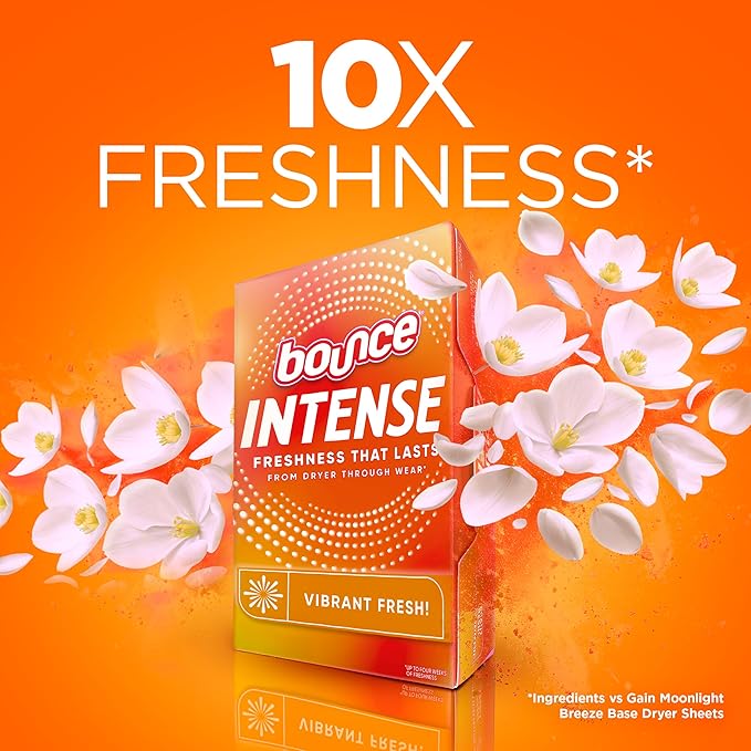 Bounce Intense Dryer Sheets, Vibrant Fresh, 60 Count, Scent Boosting Dryer Sheet