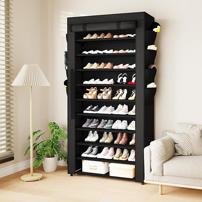 Mavivegue Shoe Rack with Cover, 10+1 Tier Tall Shoe Storage for 50-55 Pairs of Shoes, Shoe Organizer for Entryway, Closet